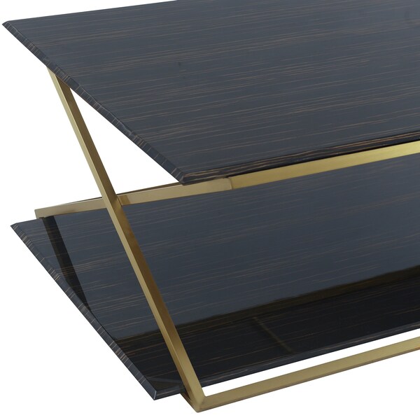 Armen Living Westlake Dark Brown Veneer Coffee Table with Brushed Gold Legs - LCWLCOBRGLD