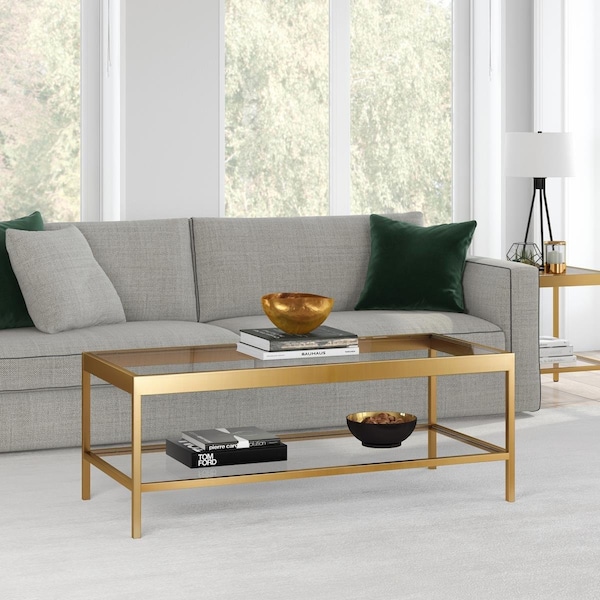Henn & Hart Alexis 45 in. Brass Finish Coffee Table - CT0380