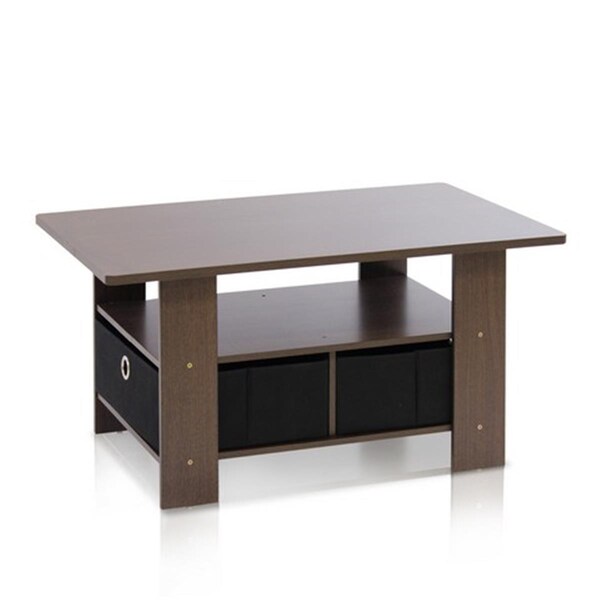 Furinno Coffee Table with Bin Drawer - 15.6 x 31.5 x 18.9 in. - 11158DBR/BK