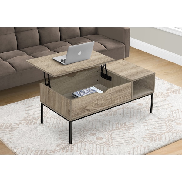 Monarch Specialties Coffee Table, 42in L, Rectangular, Cocktail, Lift-top, Dark Taupe, Black Metal, Contemporary, Modern - I 3806