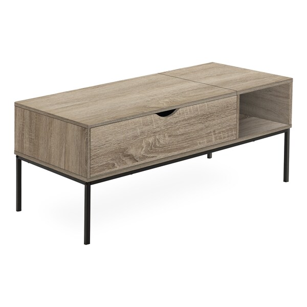 Monarch Specialties Coffee Table, 42in L, Rectangular, Cocktail, Lift-top, Dark Taupe, Black Metal, Contemporary, Modern - I 3806