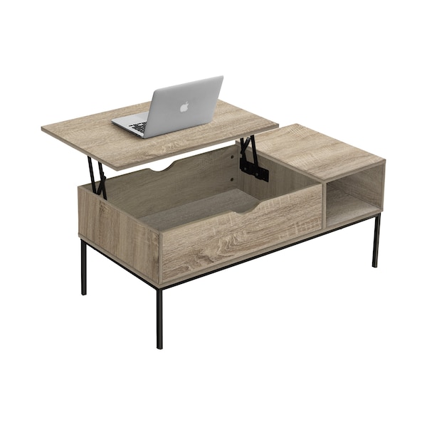 Monarch Specialties Coffee Table, 42in L, Rectangular, Cocktail, Lift-top, Dark Taupe, Black Metal, Contemporary, Modern - I 3806