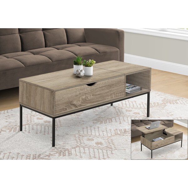 Monarch Specialties Coffee Table, 42in L, Rectangular, Cocktail, Lift-top, Dark Taupe, Black Metal, Contemporary, Modern - I 3806