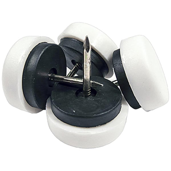 Richelieu 0.87 in. TruGuard Plastic Base, Round Nail On Cushioned Glides, White, 4PK - 235948