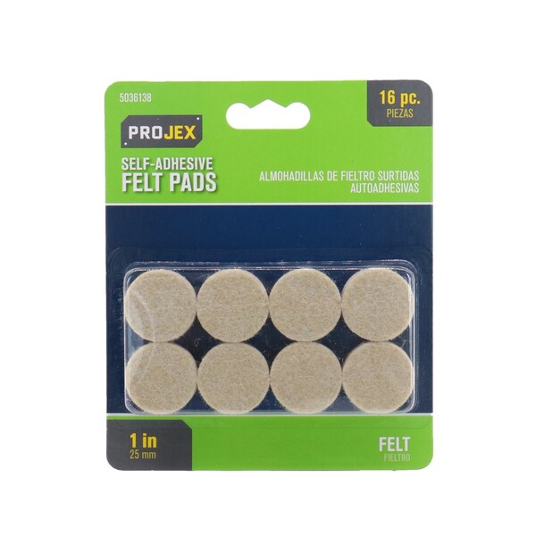 Projex Projex Felt Self Adhesive Protective Pad White Round 1 in. W 16 pk - P0094