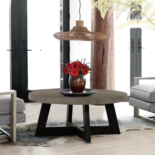 Armen Living Chester Modern Concrete and Acacia Round Coffee Table - LCCHCOCC