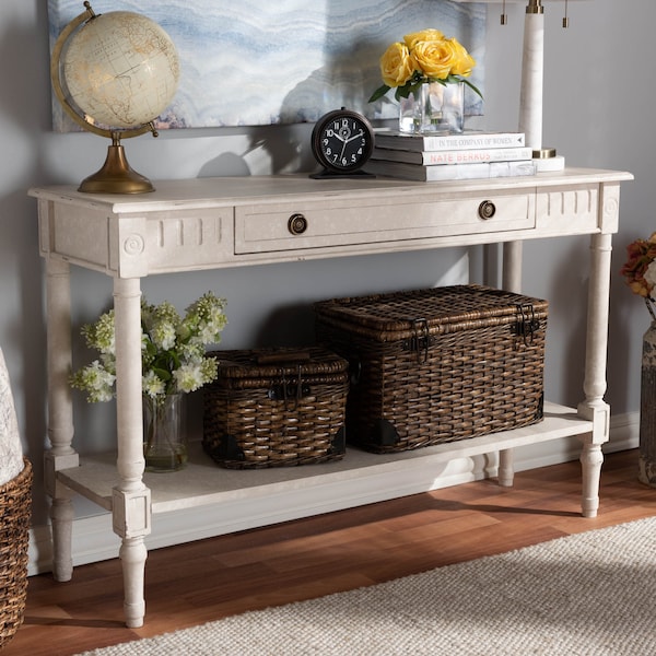 Baxton Studio Ariella Country Cottage Farmhouse Whitewashed 1-Drawer Console Table - 147-8190