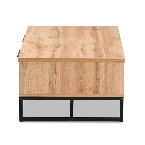Baxton Studio Franklin Modern Oak Brown Finished Wood and Black Finished Metal 2-Drawer Coffee Table - 180-11208-ZORO