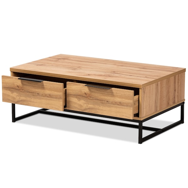 Baxton Studio Franklin Modern Oak Brown Finished Wood and Black Finished Metal 2-Drawer Coffee Table - 180-11208-ZORO