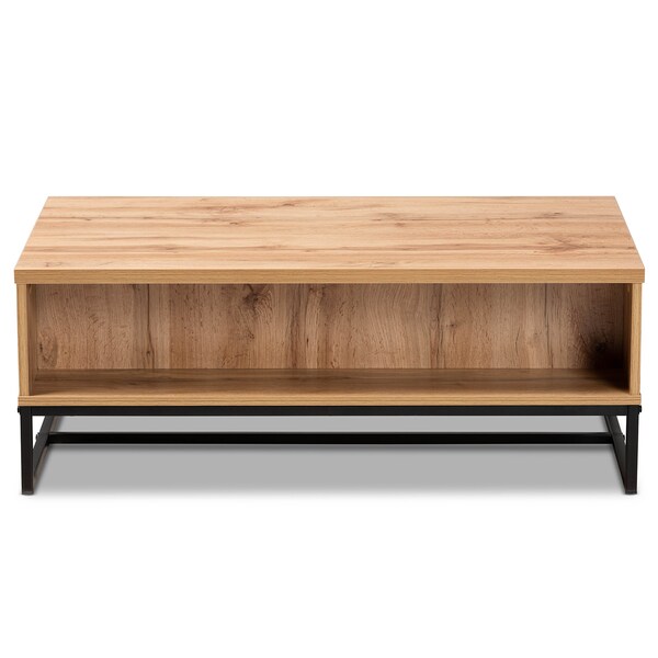 Baxton Studio Franklin Modern Oak Brown Finished Wood and Black Finished Metal 2-Drawer Coffee Table - 180-11208-ZORO