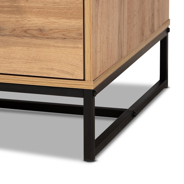 Baxton Studio Franklin Modern Oak Brown Finished Wood and Black Finished Metal 2-Drawer Coffee Table - 180-11208-ZORO