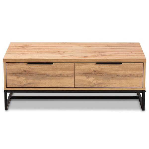 Baxton Studio Franklin Modern Oak Brown Finished Wood and Black Finished Metal 2-Drawer Coffee Table - 180-11208-ZORO