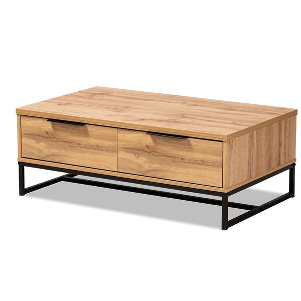 Baxton Studio Franklin Modern Oak Brown Finished Wood and Black Finished Metal 2-Drawer Coffee Table - 180-11208-ZORO