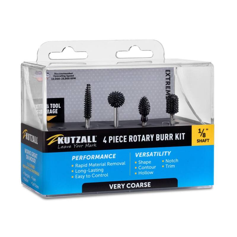 Juego de fresas rotativas KUTZALL Extra Gruesas para una Remoción Superior de Material en Madera, Plástico, Fibra de Vidrio, Epoxi, Tablaroca 1/8 pulg. de Eje - 18XKIT01