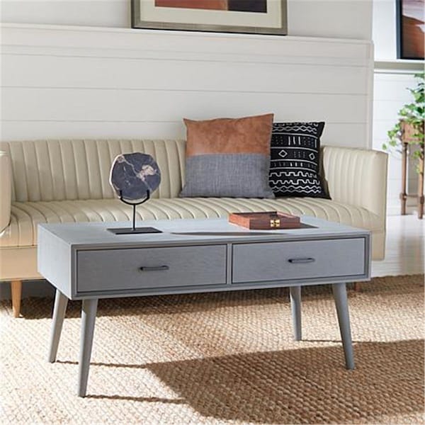 Safavieh Mozart Mid Century 2 Drawer Coffee Table, Distressed Grey - COF5702D