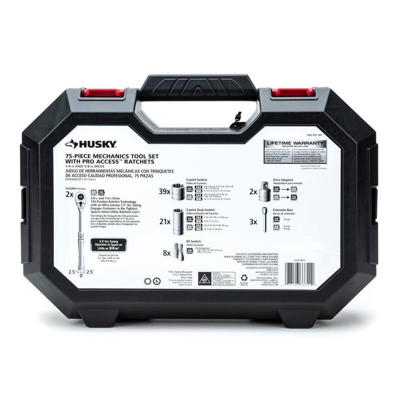 Juego de herramientas mecánicas Husky de 144 dientes (75 piezas) - H14475MTS