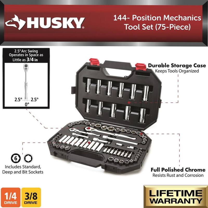 Juego de herramientas mecánicas Husky de 144 dientes (75 piezas) - H14475MTS