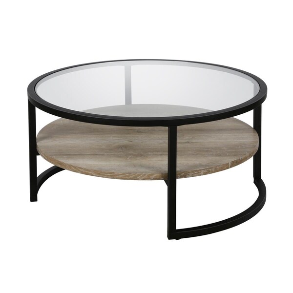 Hudson & Canal Henn & Hart CT0224 Winston Blackened Bronze & Limed Oak Round Coffee Table - 17 x 34.13 x 34.13 in. - CT0224