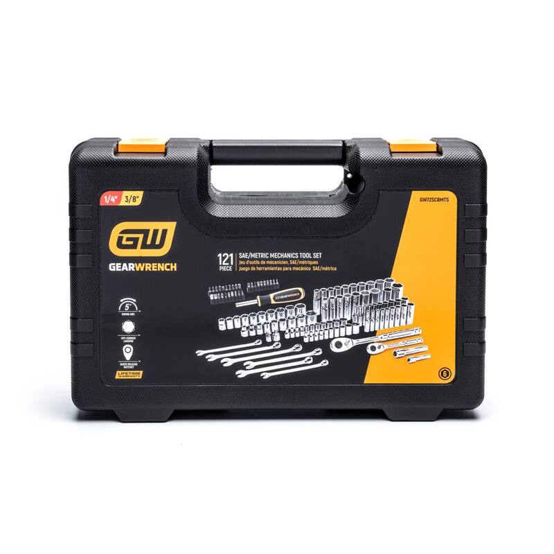 Juego de herramientas manuales para mecánicos GEARWRENCH de 1/4 y 3/8 pulgadas SAE/MM (121 piezas) - GW72SCBMTS