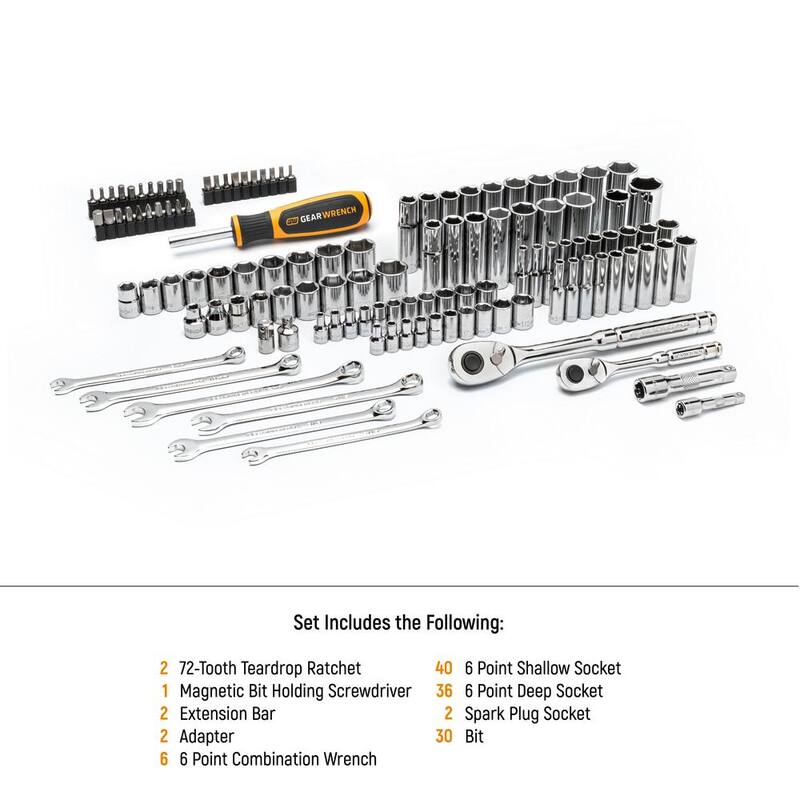 Juego de herramientas manuales para mecánicos GEARWRENCH de 1/4 y 3/8 pulgadas SAE/MM (121 piezas) - GW72SCBMTS