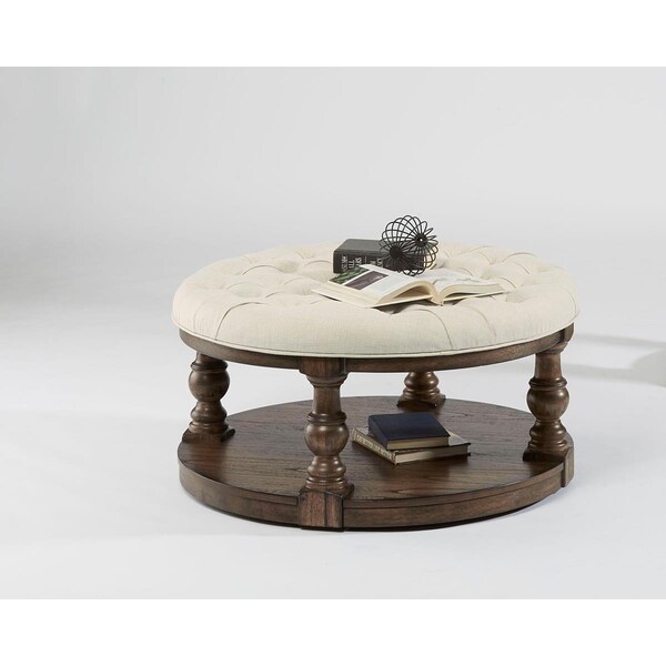 Procomfort Living Room Round Upholstered Cocktail Table, Cognac - PR2637270