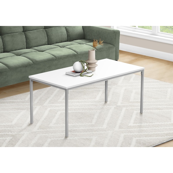 Monarch Specialties Coffee Table, Accent, Cocktail, Rectangular, Living Room, 40 in.L, White Laminate, Grey Metal - I 3795