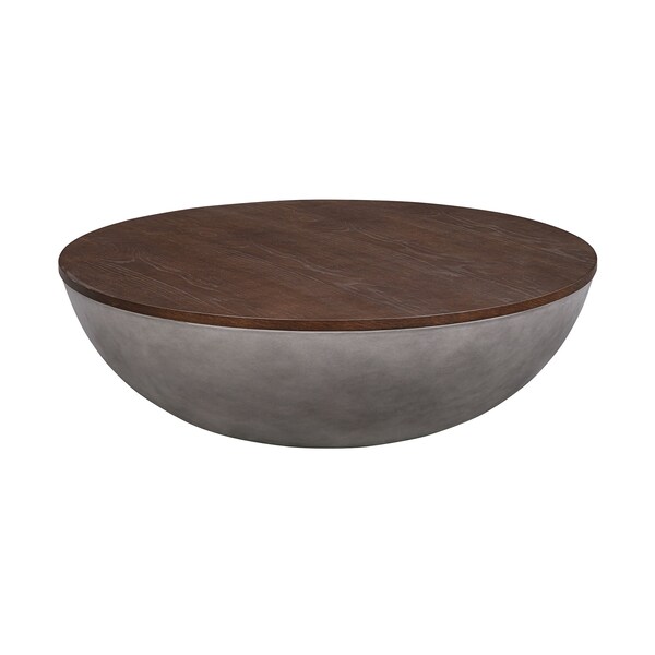 Armen Living Melody Round Coffee Table in Concrete and Brown Brushed Oak - LCMFCOCCBR
