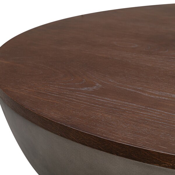 Armen Living Melody Round Coffee Table in Concrete and Brown Brushed Oak - LCMFCOCCBR