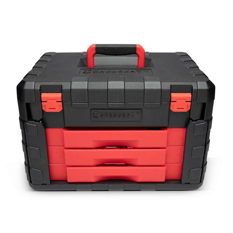 Set de herramientas para mecánicos Crescent de 1/4 pulgadas, 3/8 pulgadas y 1/2 pulgadas de unidades SAE/Métricas con estuche de almacenamiento de 3 cajones (229 piezas) - CTK229C