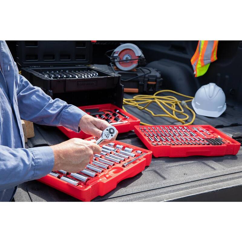 Set de herramientas para mecánicos Crescent de 1/4 pulgadas, 3/8 pulgadas y 1/2 pulgadas de unidades SAE/Métricas con estuche de almacenamiento de 3 cajones (229 piezas) - CTK229C