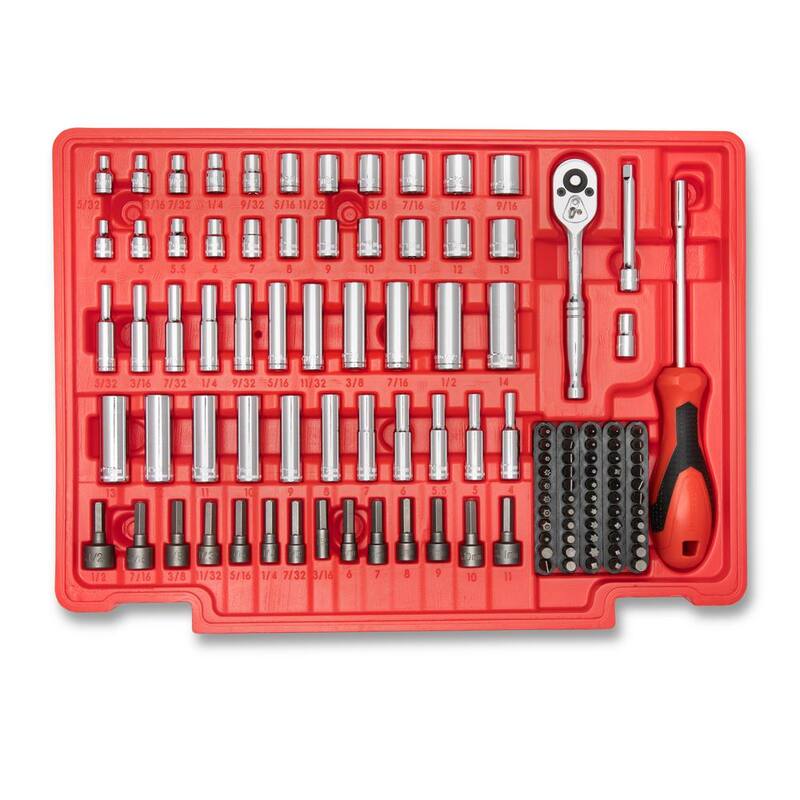 Set de herramientas para mecánicos Crescent de 1/4 pulgadas, 3/8 pulgadas y 1/2 pulgadas de unidades SAE/Métricas con estuche de almacenamiento de 3 cajones (229 piezas) - CTK229C
