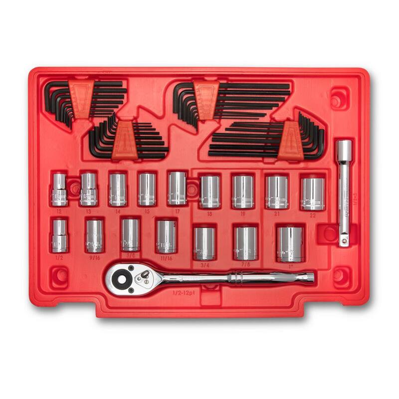 Set de herramientas para mecánicos Crescent de 1/4 pulgadas, 3/8 pulgadas y 1/2 pulgadas de unidades SAE/Métricas con estuche de almacenamiento de 3 cajones (229 piezas) - CTK229C