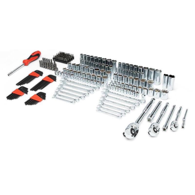 Set de herramientas para mecánicos Crescent de 1/4 pulgadas, 3/8 pulgadas y 1/2 pulgadas de unidades SAE/Métricas con estuche de almacenamiento de 3 cajones (229 piezas) - CTK229C