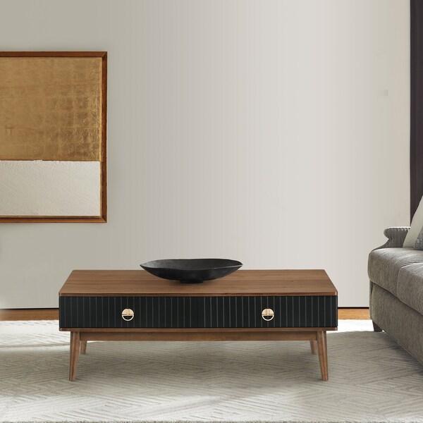 Armen Living Amigo Black Veneer and Walnut Wood Coffee Table - LCAGCOWA