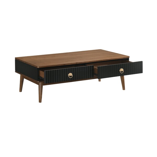 Armen Living Amigo Black Veneer and Walnut Wood Coffee Table - LCAGCOWA