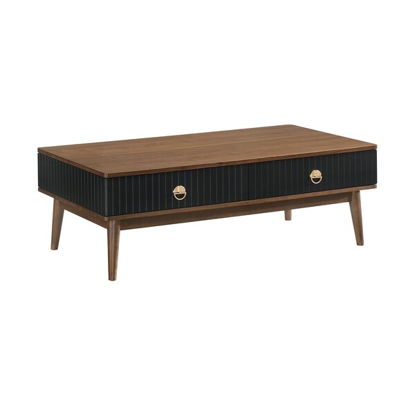Armen Living Amigo Black Veneer and Walnut Wood Coffee Table - LCAGCOWA