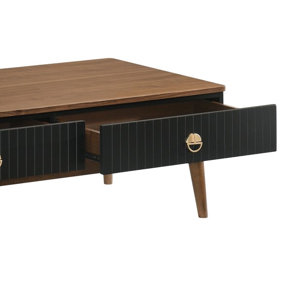 Armen Living Amigo Black Veneer and Walnut Wood Coffee Table - LCAGCOWA