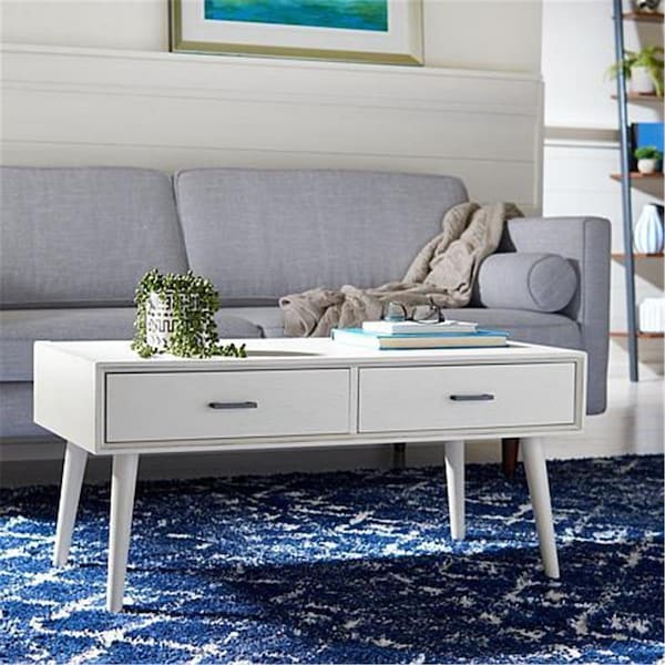 Safavieh Mozart Mid Century 2 Drawer Coffee Table, Distressed White - COF5702A