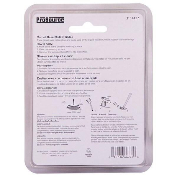 Prosource Furniture Glide, Carpet/Steel, Brown, Brown, 1-1/4 x 1-1/4 x 15/16 in Dimensions - FE-S510-PS