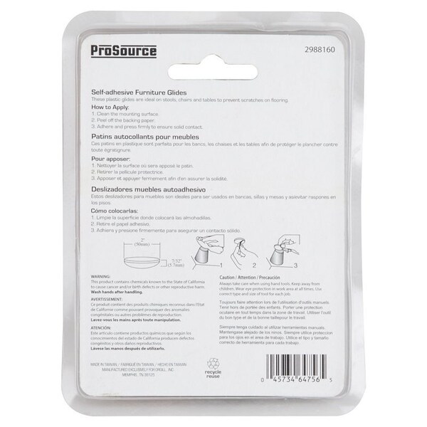 Prosource Furniture Glide, PTFE, Blue, Blue, 2 x 2 x 7/32 in Dimensions - FE-50102-PS