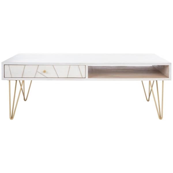 Safavieh Marigold Coffee Table White Wash & Brass - COF9000C
