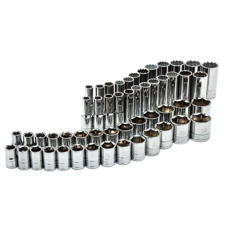 Juego de puntas y dados SAE y métricos de 1/2 pulgadas con trinquete y rieles (57 piezas) - H2D57PCMSSRR
