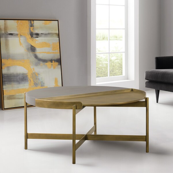 Armen Living Dua Gray Concrete Coffee Table with Antique Brass - LCDUCOCC