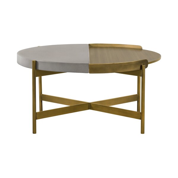 Armen Living Dua Gray Concrete Coffee Table with Antique Brass - LCDUCOCC