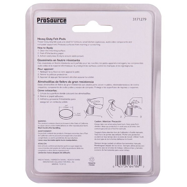 Prosource Furniture Pad, Felt Cloth, Beige, 3/4 in Dia, 3/16 in Thick, Round - FE-50200-PS