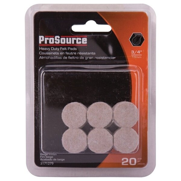 Prosource Furniture Pad, Felt Cloth, Beige, 3/4 in Dia, 3/16 in Thick, Round - FE-50200-PS