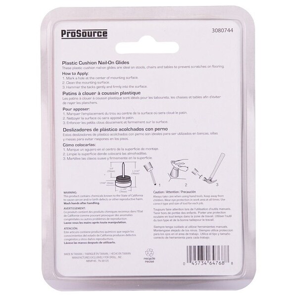 Prosource Furniture Glide, Plastic, white, White, 1-1/8 x 1-1/8 x 1-3/16 in Dimensions - FE-50314-PS