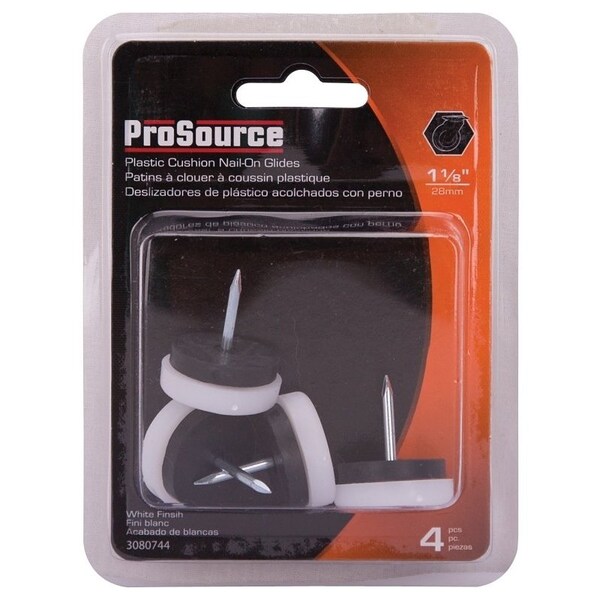 Prosource Furniture Glide, Plastic, white, White, 1-1/8 x 1-1/8 x 1-3/16 in Dimensions - FE-50314-PS