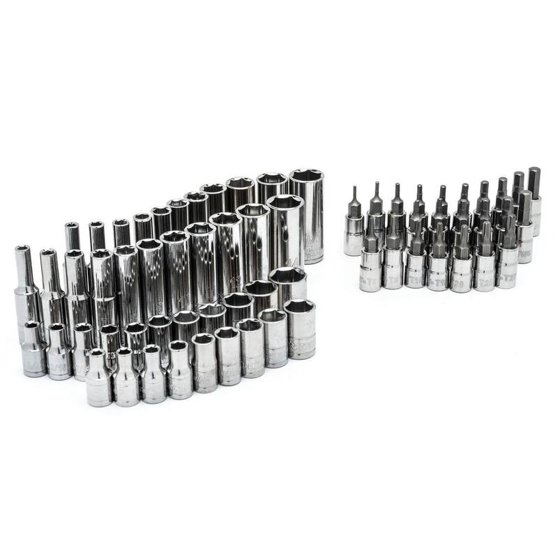 Juego de vasos y puntas Husky de 1/4 de pulgada SAE y métricos con trinquete y rieles (70 piezas) - H4D70PCMSSRR
