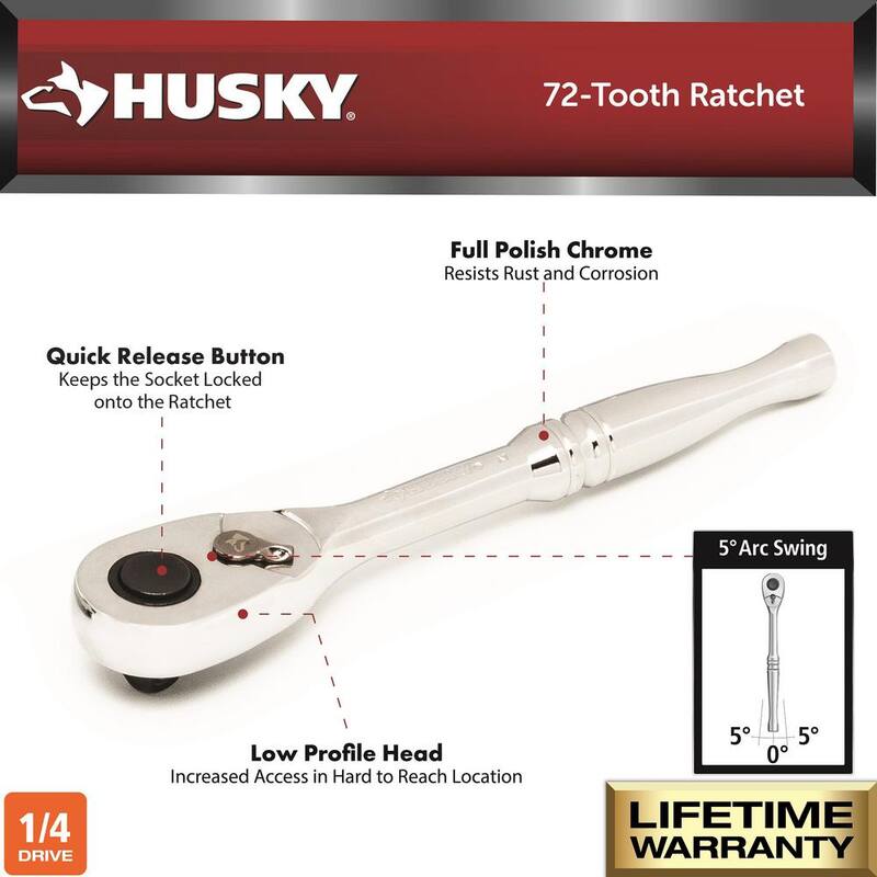 Juego de vasos y puntas Husky de 1/4 de pulgada SAE y métricos con trinquete y rieles (70 piezas) - H4D70PCMSSRR